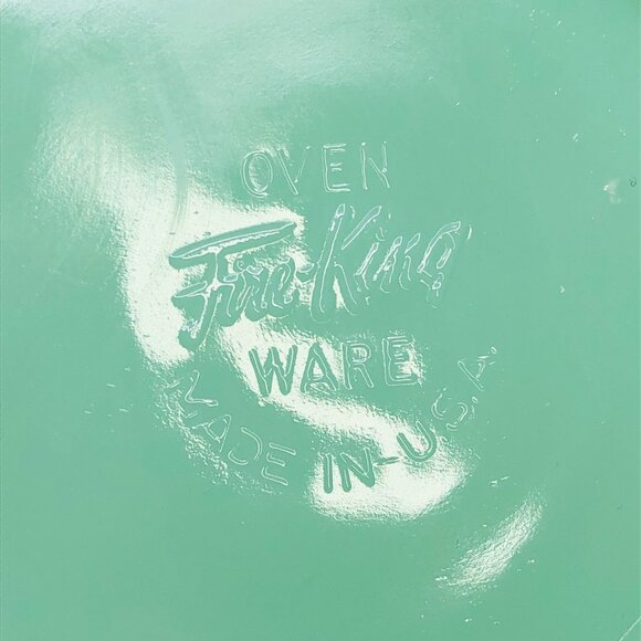 Vintage 50s FIRE KING USA Jadeite Jane Ray Teacup and Saucer Set: MCM Glassware - Picture 8 of 11